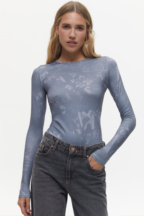 Grey Print Bodysuit