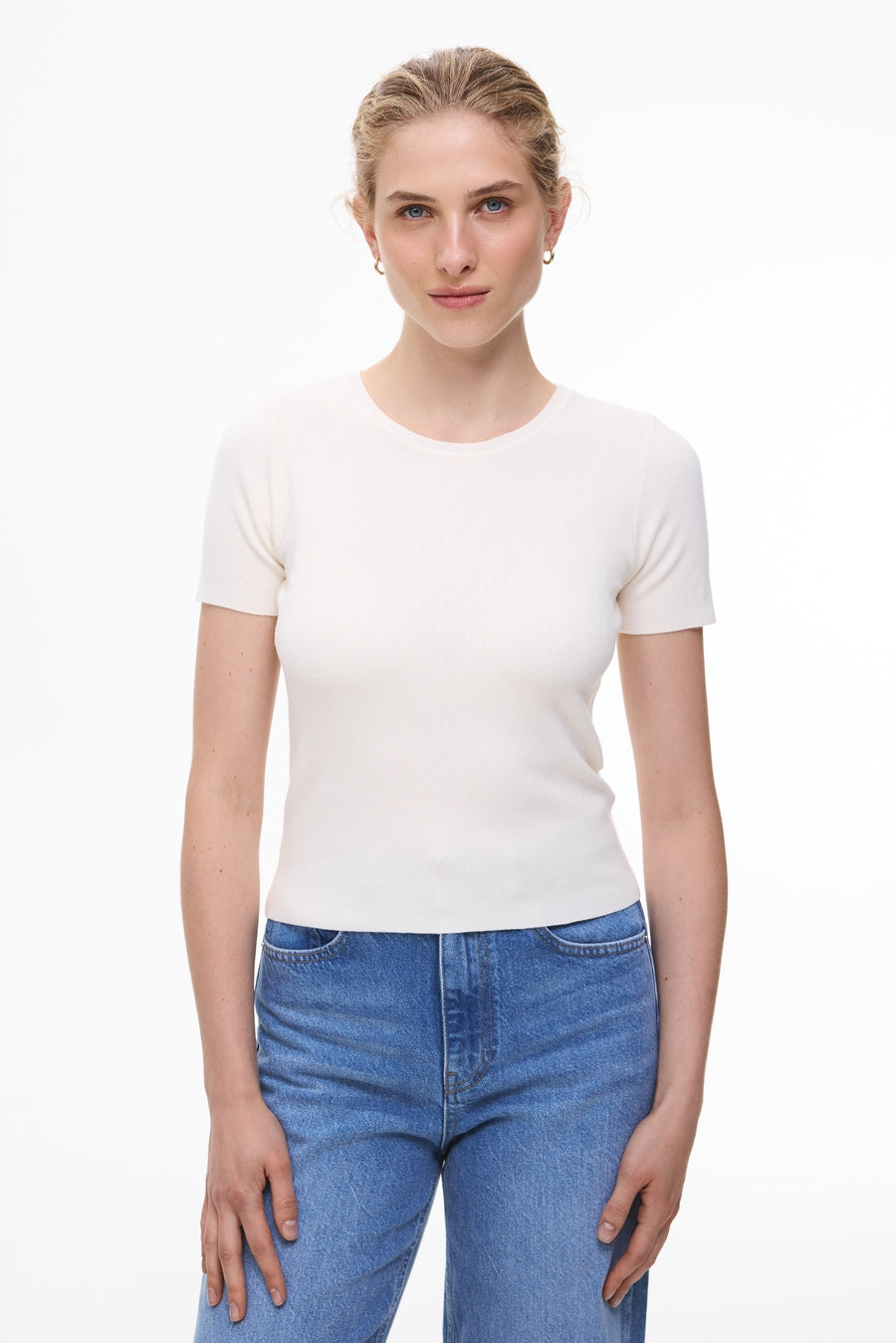 Short-Sleeve Knit Top, Cream
