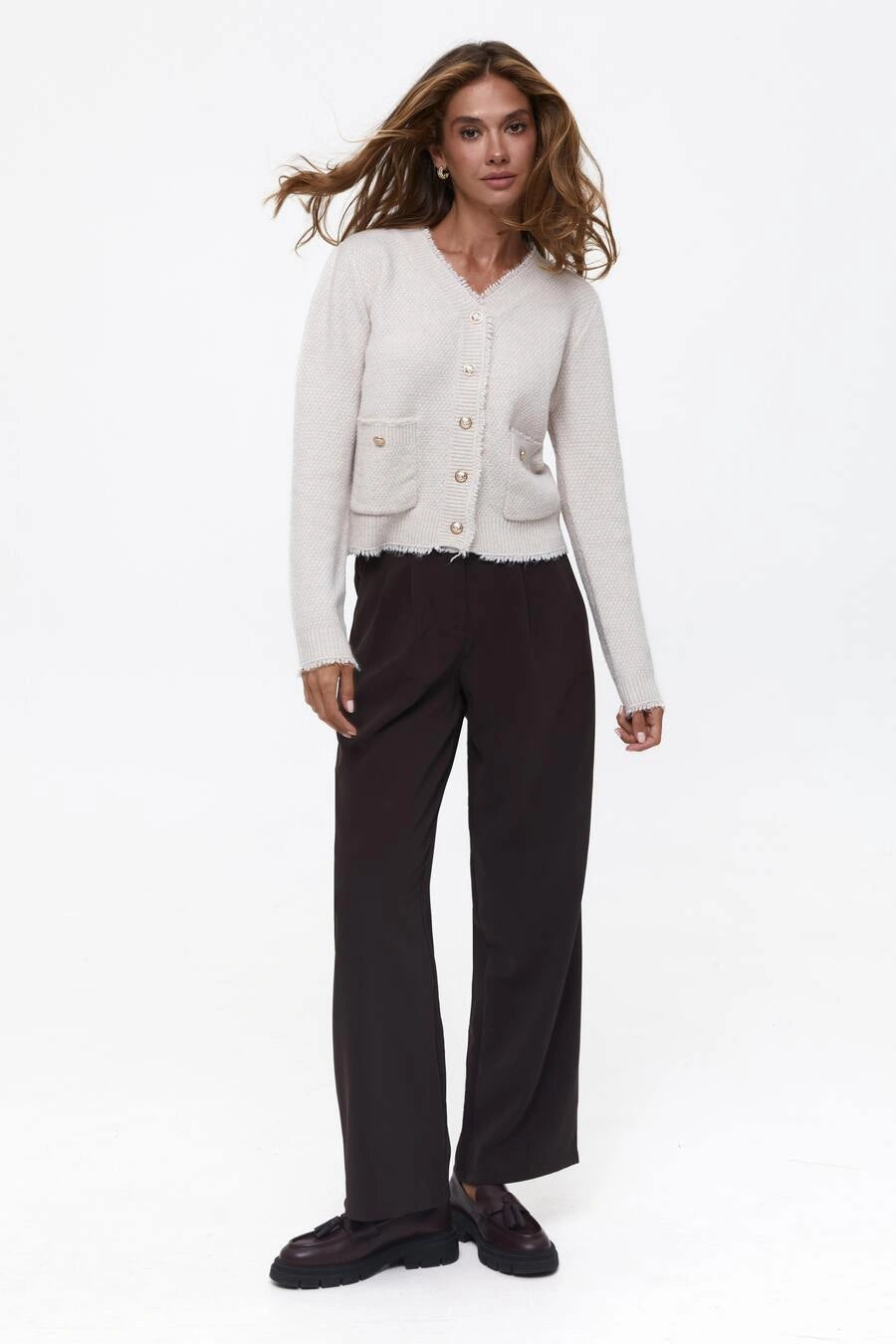 Beige Buttoned Knit Cardigan
