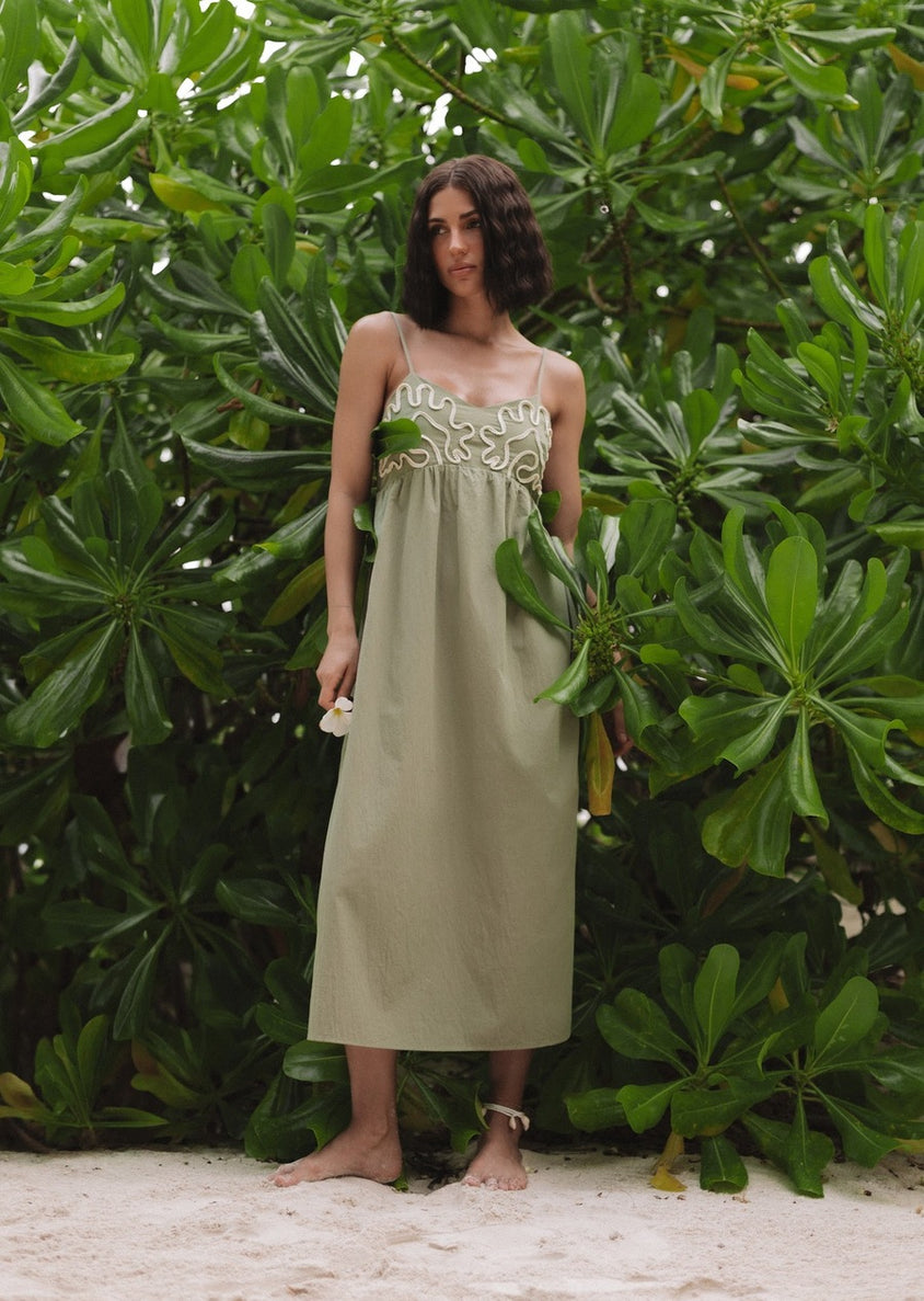 Khaki Decorative Patch Maxi Dress