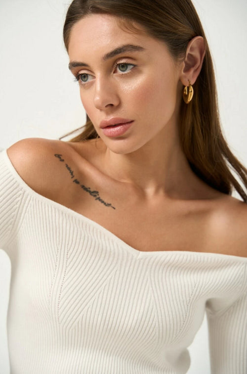 White Sweetheart Neckline Ribbed knit Long Sleeve - SOLMAR