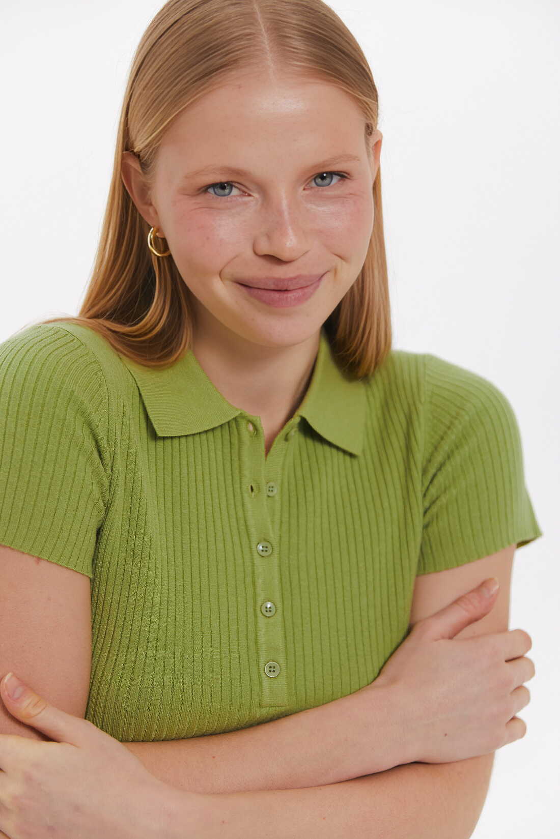 Pistachio Green Basic Ribbed Polo Shirt