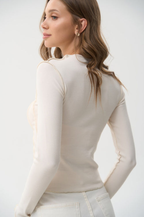 Milk Long Sleeve Shirt with Decorative Seams - SOLMAR