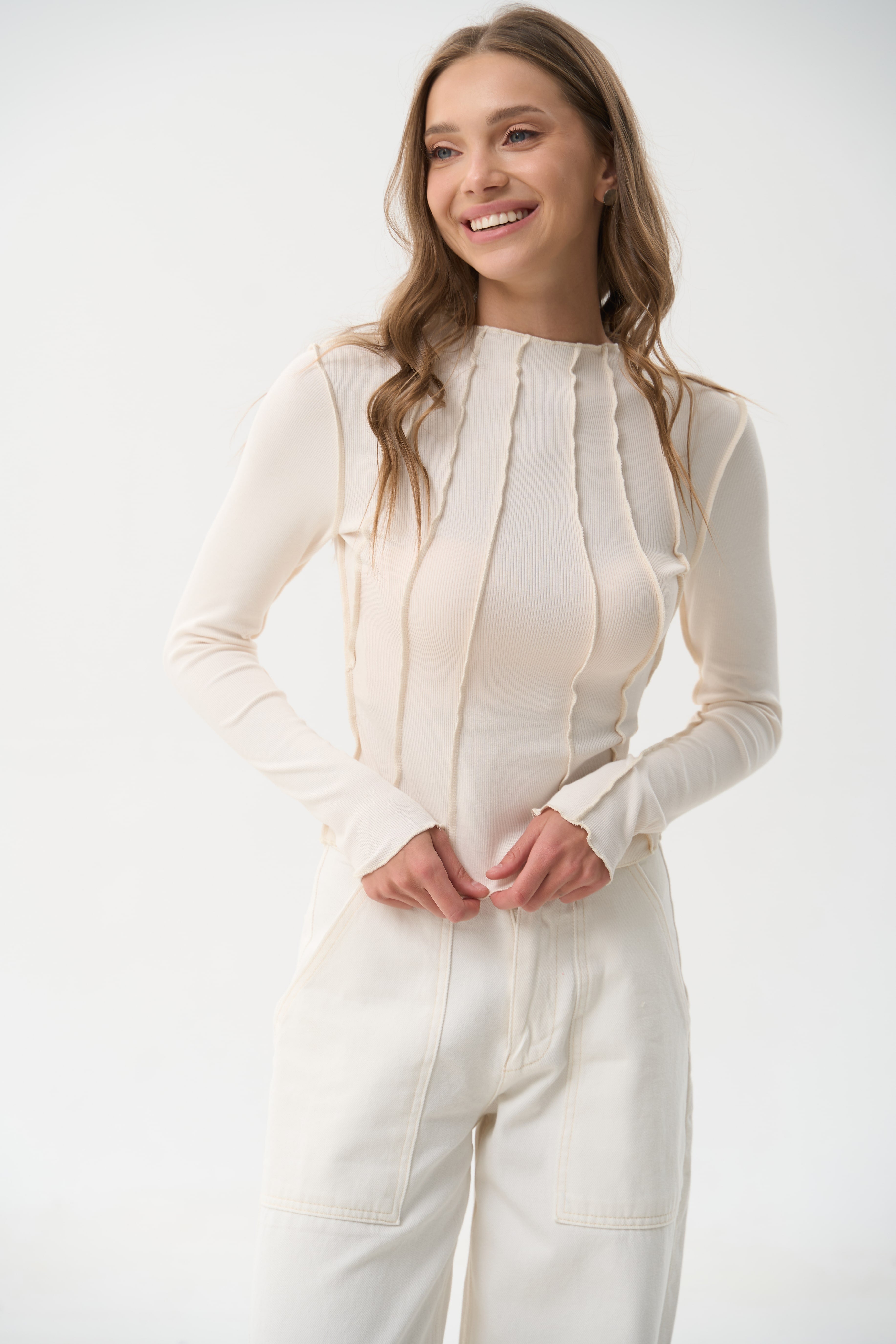 Milk Long Sleeve Top with Reversed Seams