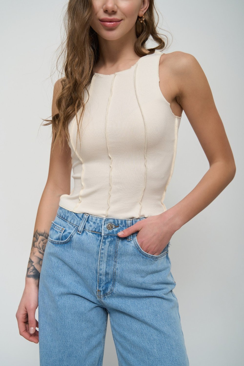 Milk Tank Top with Decorative Seams