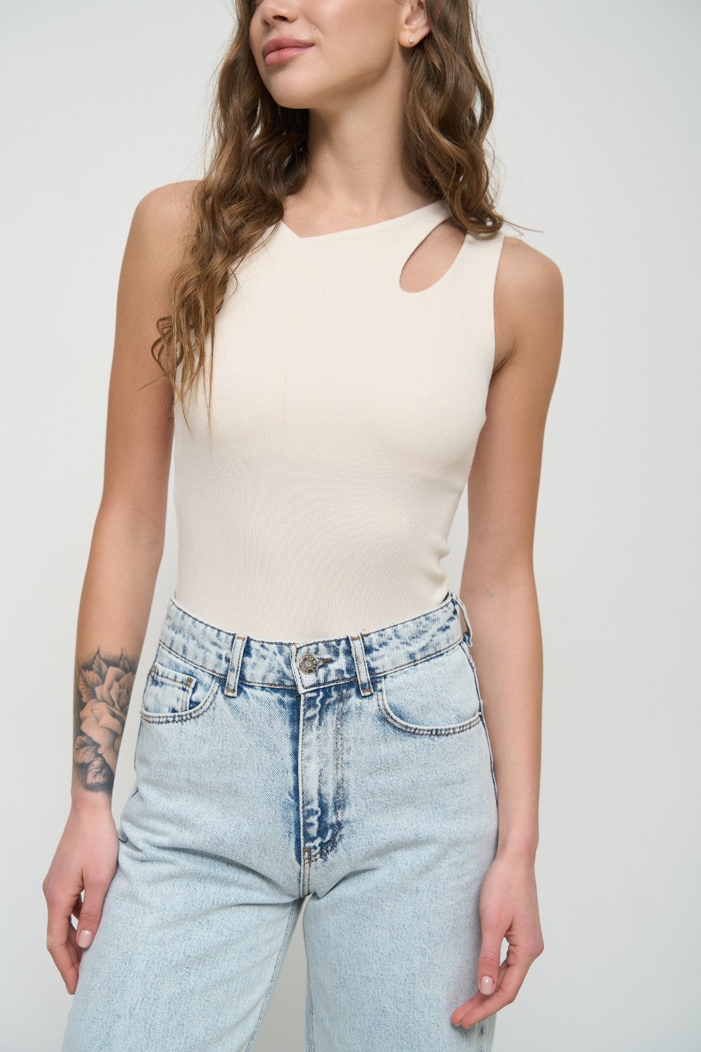 Milk Tank Top with Asymmetric Neck - SOLMAR