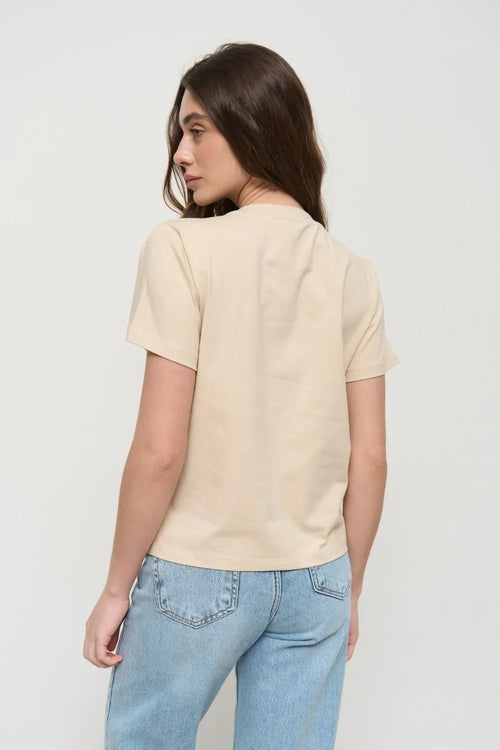 Beige T-Shirt with Decorative Seams - SOLMAR