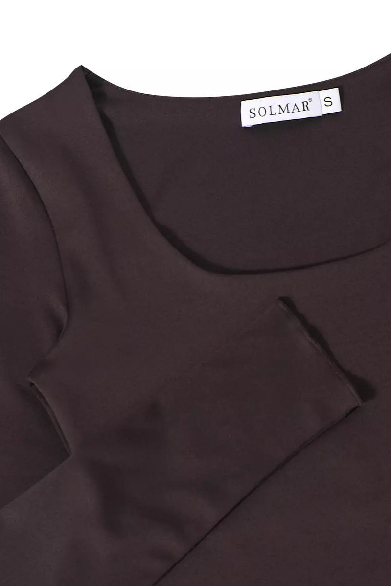 Brown Wide Neck Long Sleeve Top