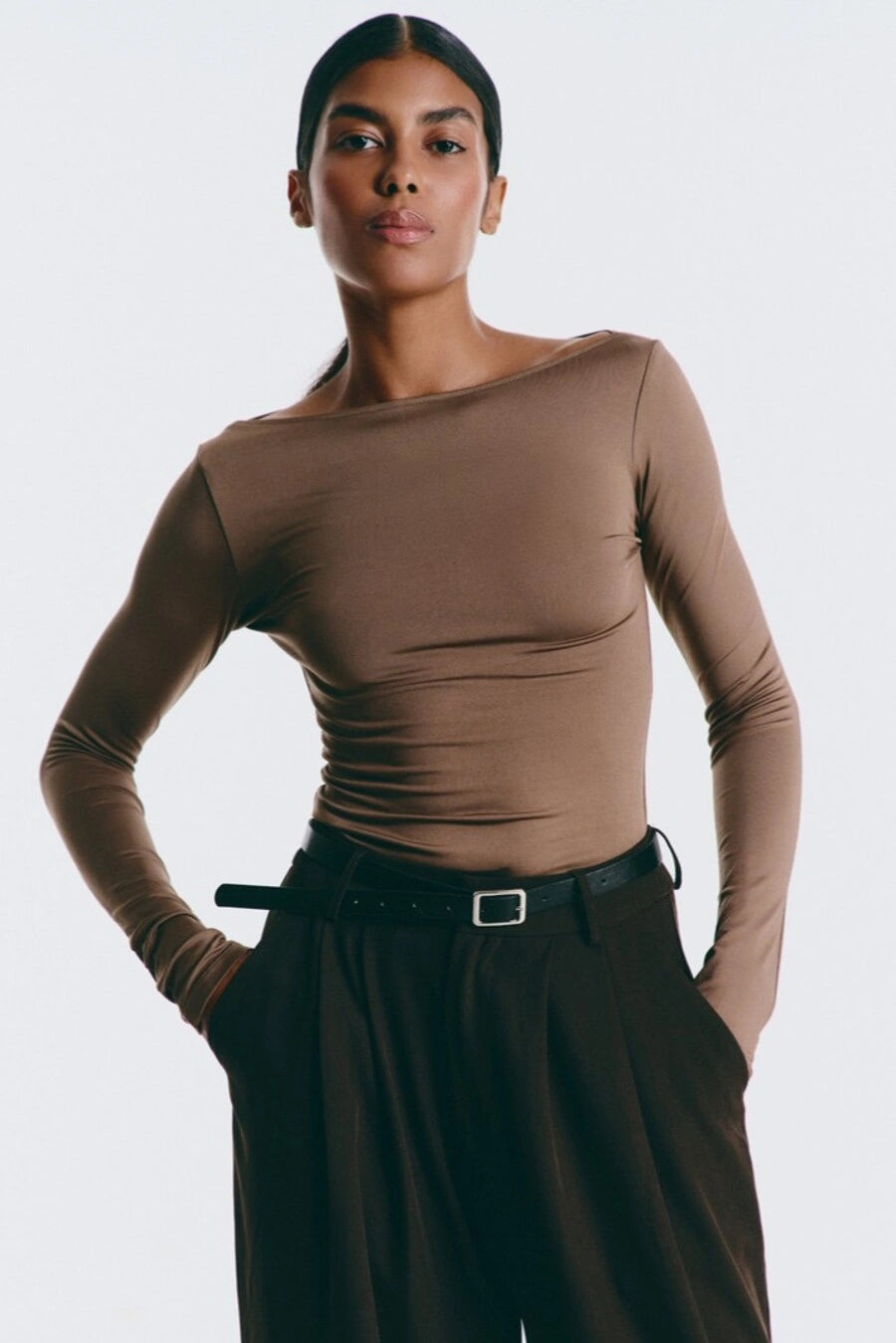 NEW Brown Basic Long Sleeve Top