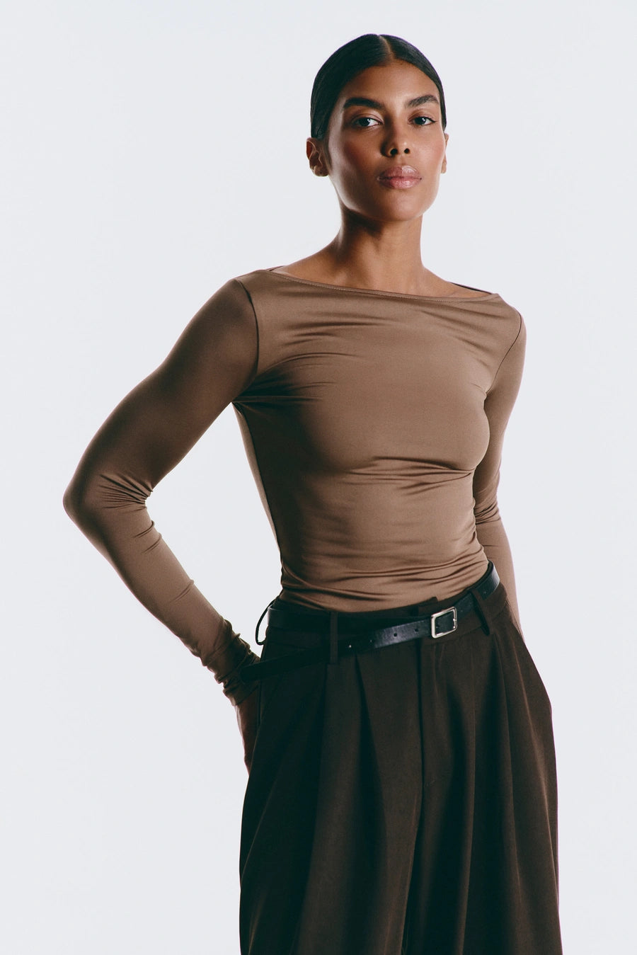 NEW Brown Basic Long Sleeve Top