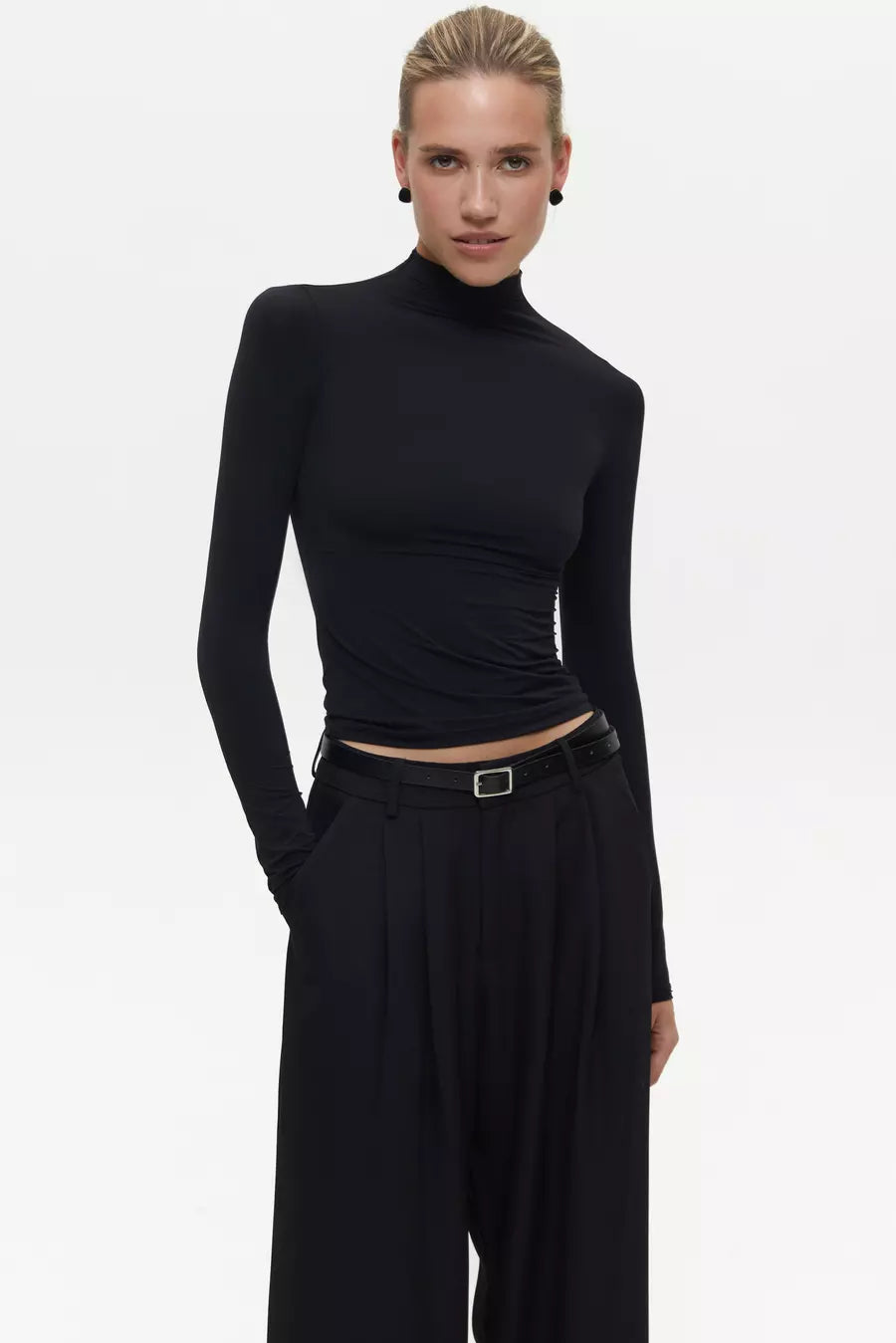 Black High Neck Long Sleeve Top
