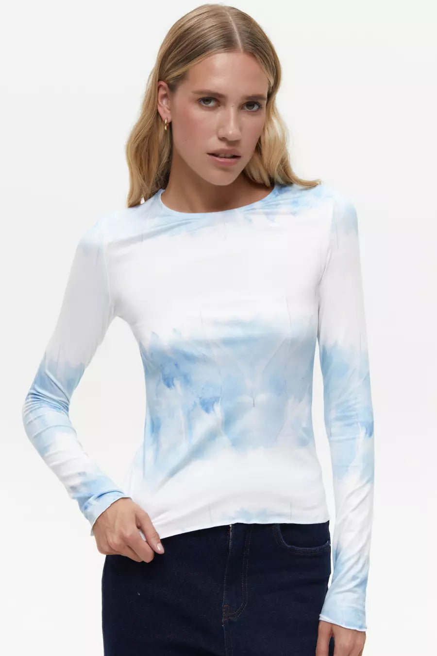 Blue Tie Die Long Sleeve Top