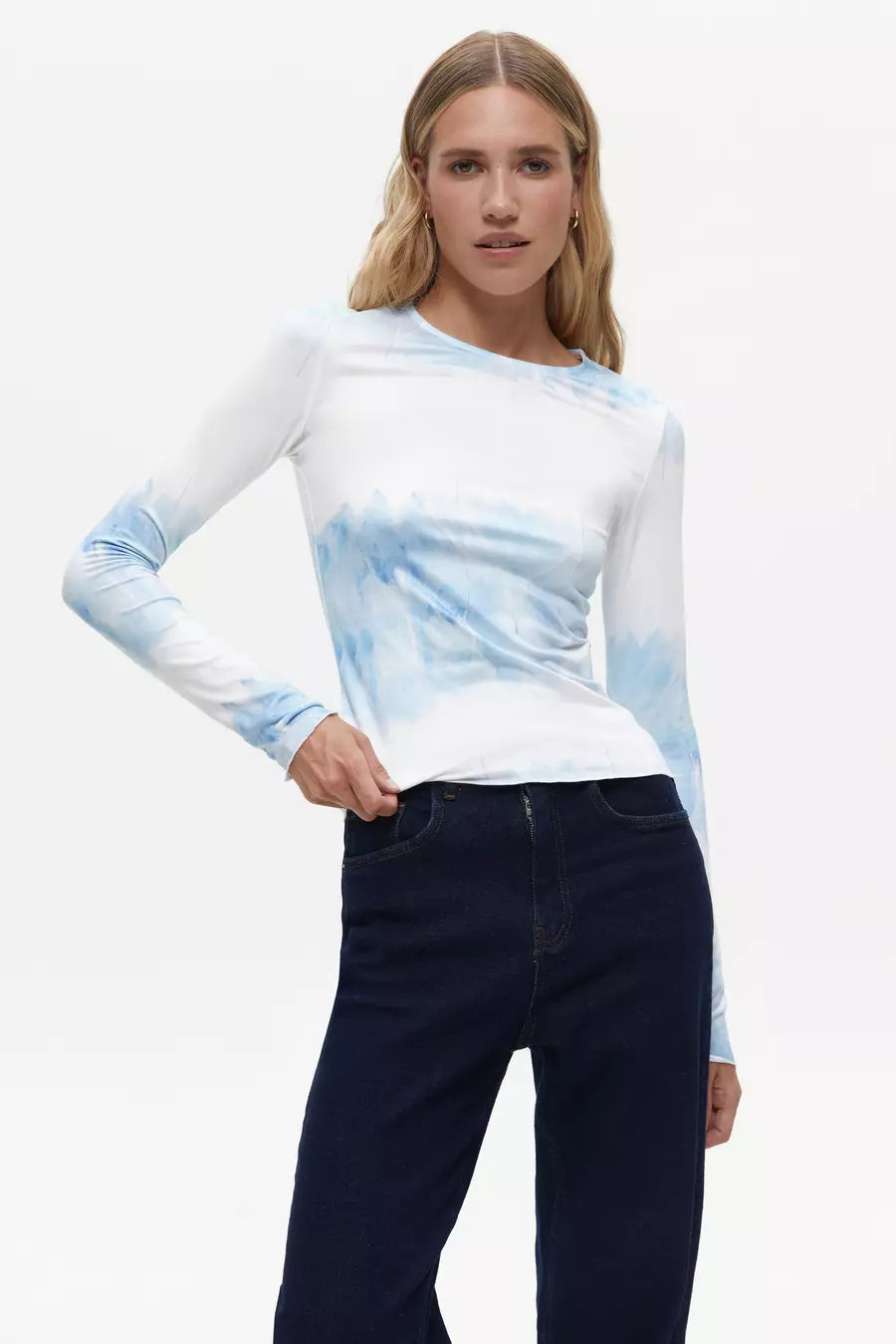 Blue Tie Die Long Sleeve Top