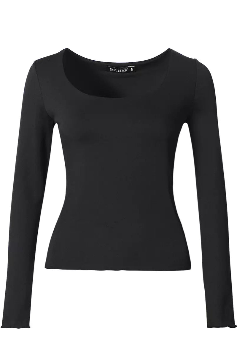 Black Wide Neck Long Sleeve Top