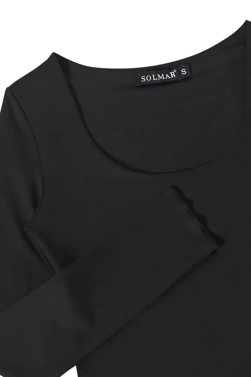 Black Wide Neck Long Sleeve Top