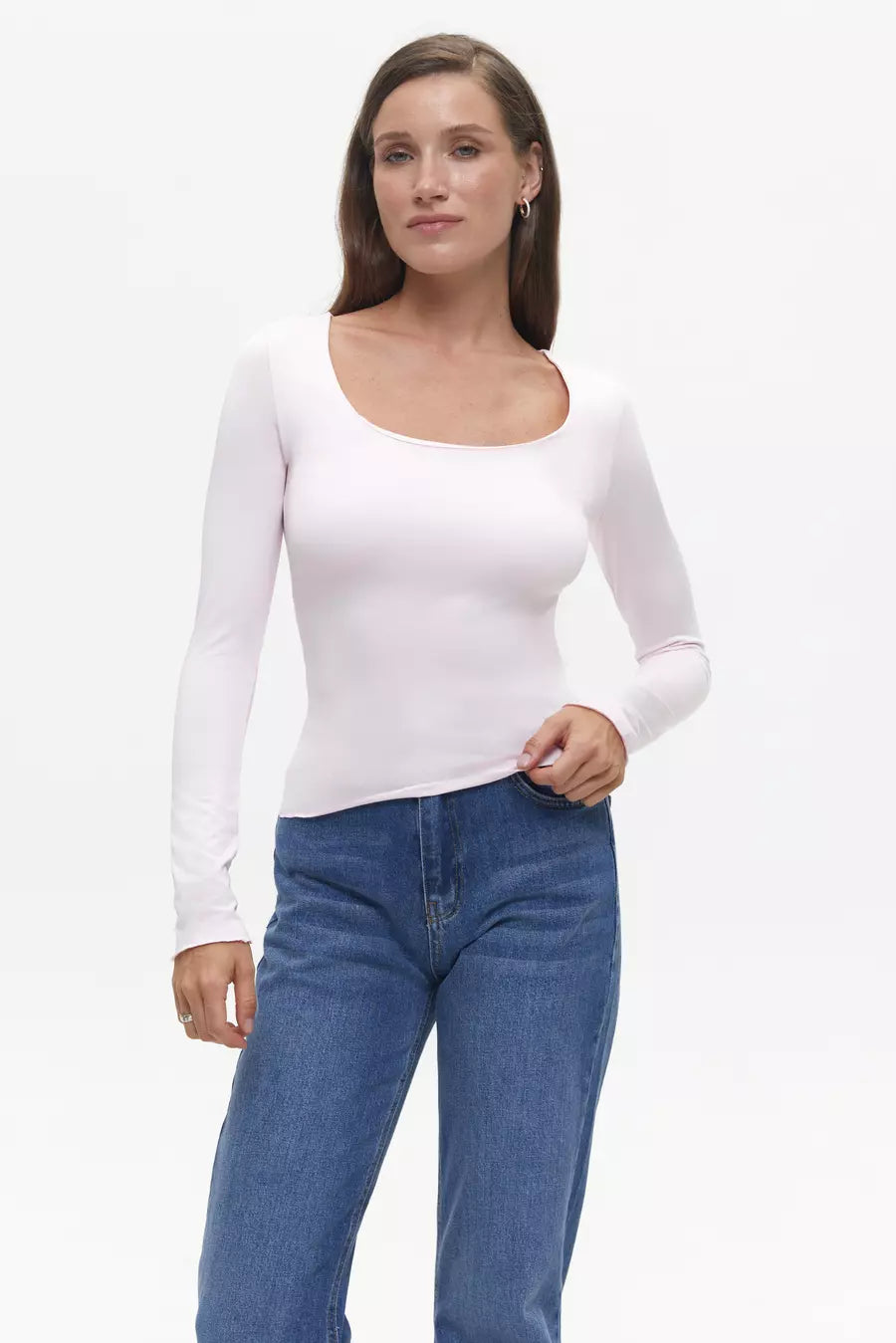Pink Wide Neck Long Sleeve Top