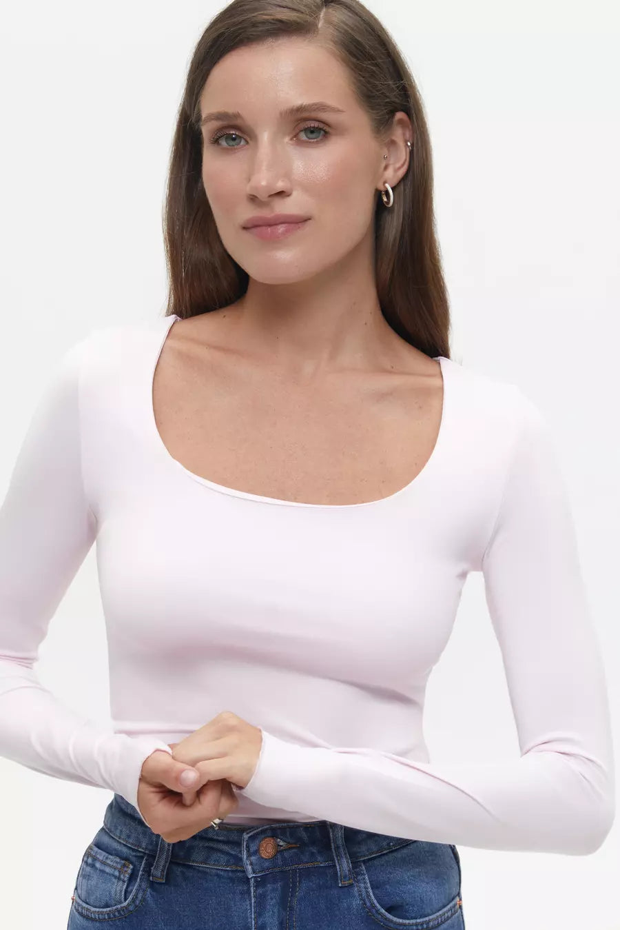 Pink Wide Neck Long Sleeve Top