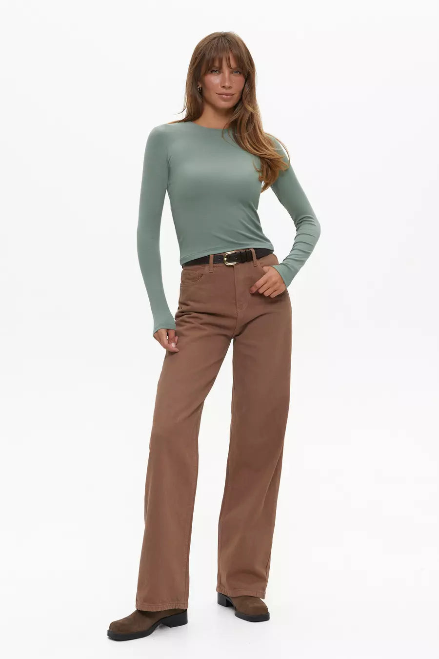 Green Basic Long Sleeve Top