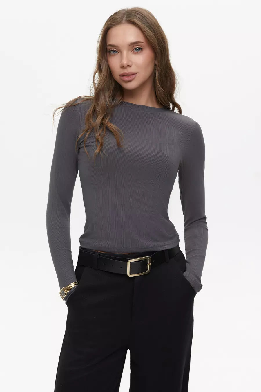 Grey Basic Long Sleeve Top