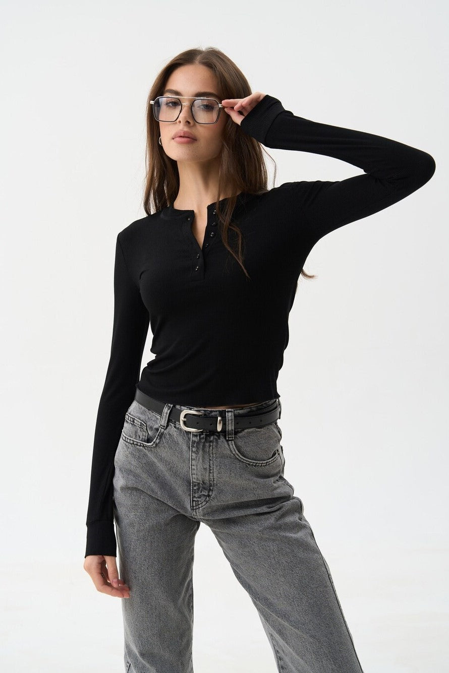 Black longsleeve with buttons - SOLMAR