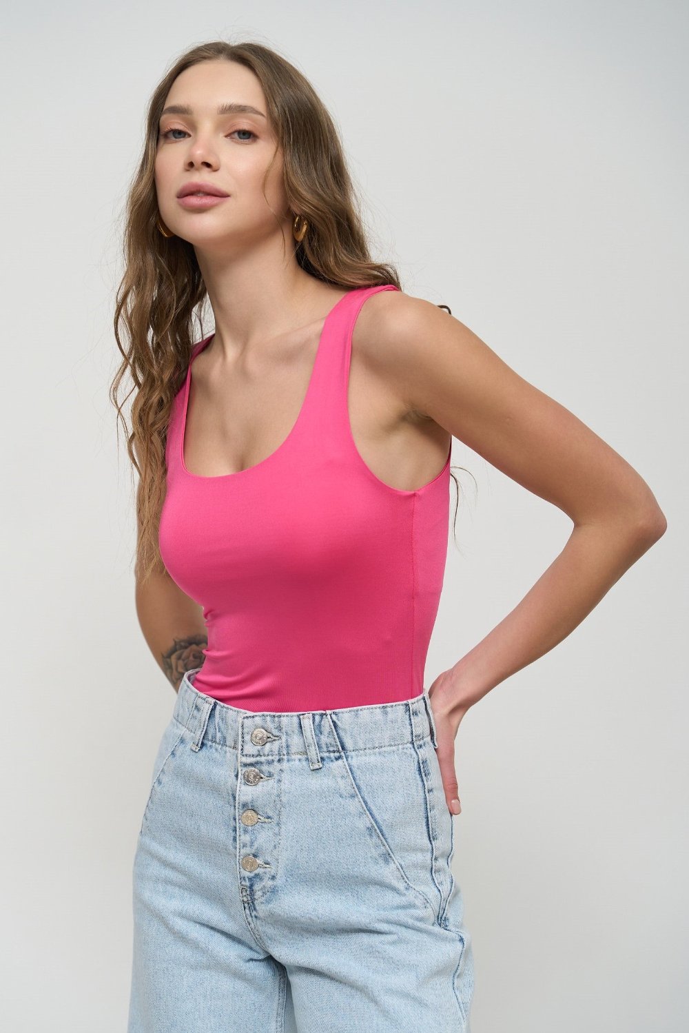 Pink Square Neck Tank Top - SOLMAR