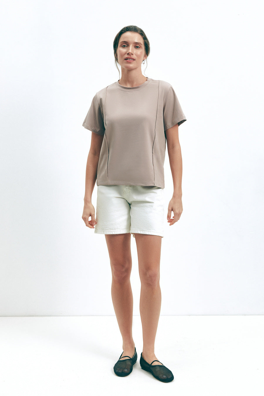 Milk Chocolate Seam Detail T-Shirt - SOLMAR