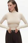 Beige High Neck Long Sleeve Top