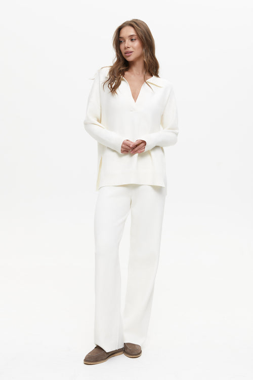 Two piece milk suit with Relaxed Fit Polo Sweater and Palazzo Pants