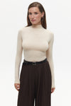 Beige High Neck Long Sleeve Top
