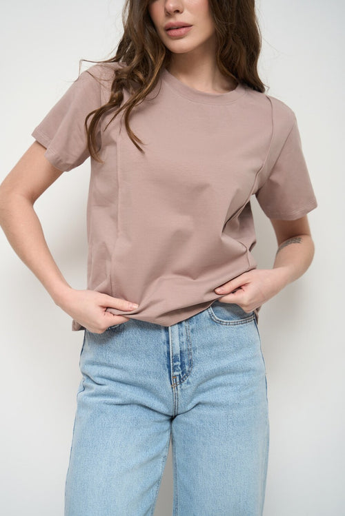 Beige T-Shirt with Decorative Seams