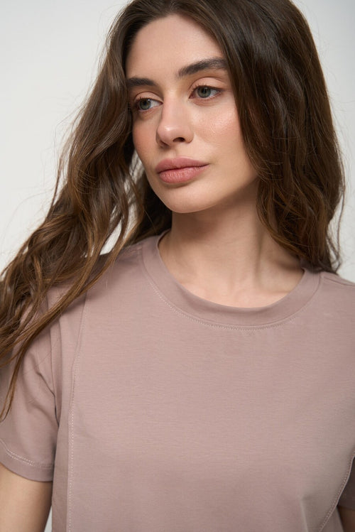 Beige T-Shirt with Decorative Seams