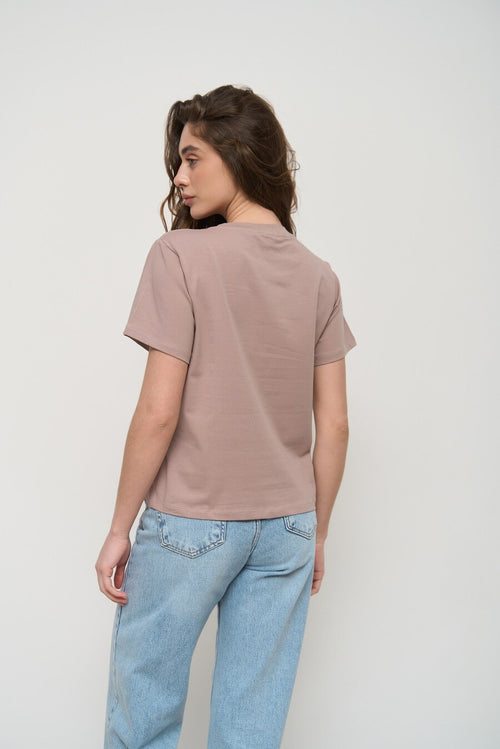 Beige T-Shirt with Decorative Seams