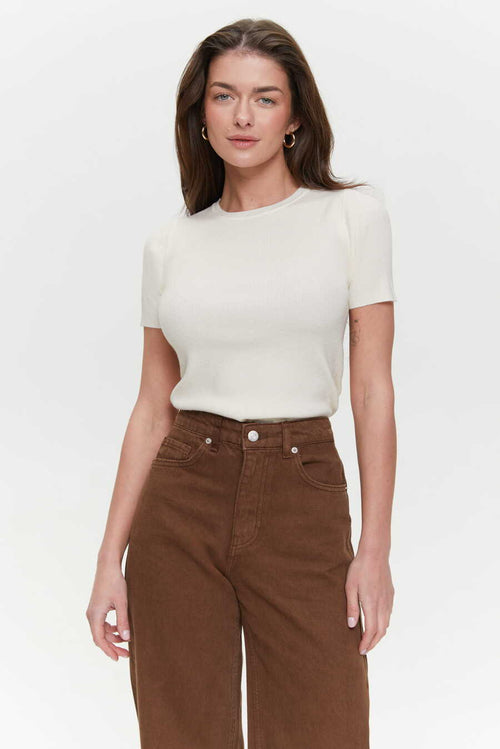 Cream  Knit Short Sleeve T-shirt