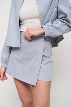 High Waist Asymmetric Skirt with Buttons