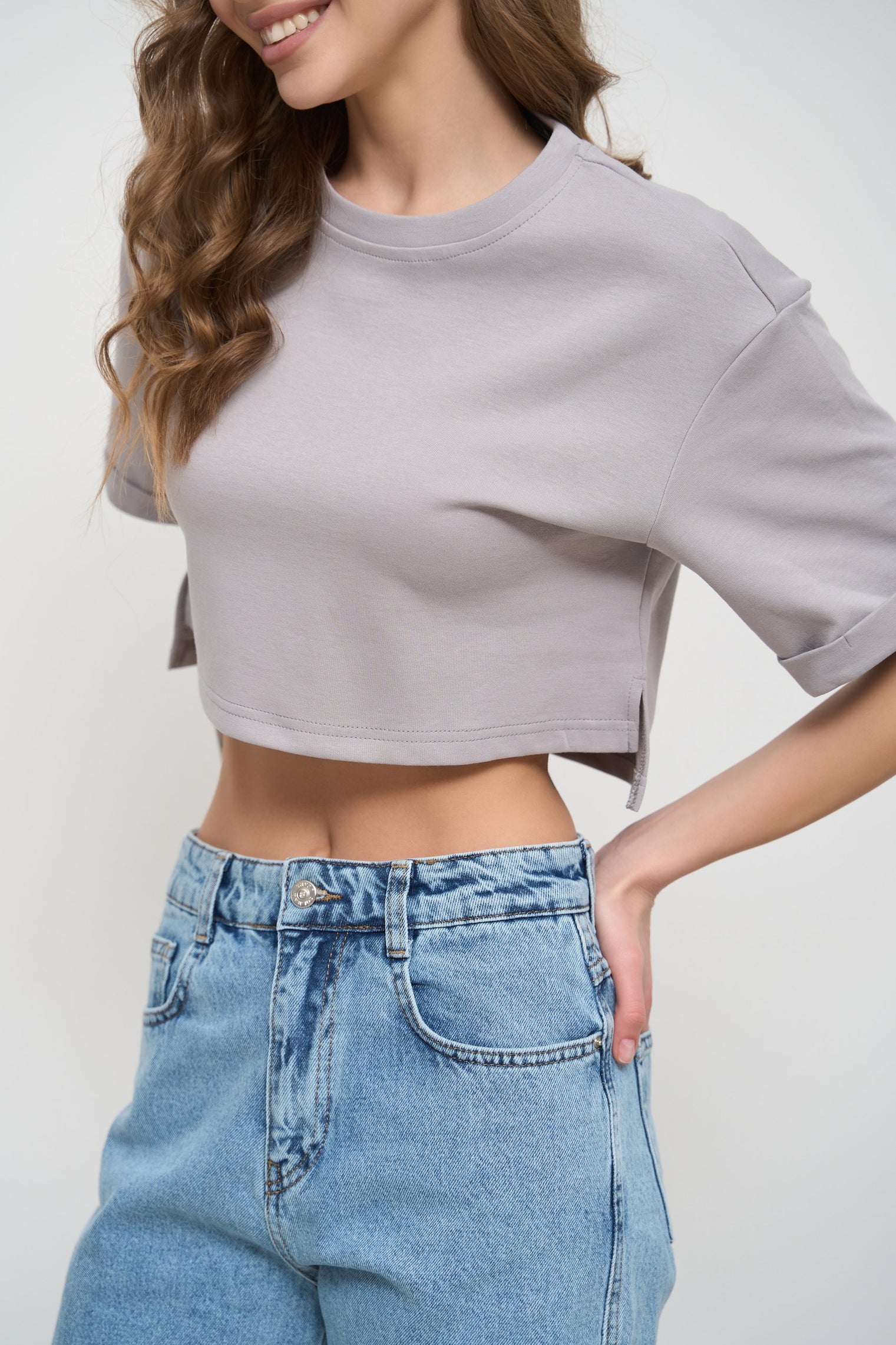 Grey Oversized Cropped T-Shirt
