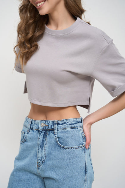 Grey Oversized Cropped T-Shirt - SOLMAR