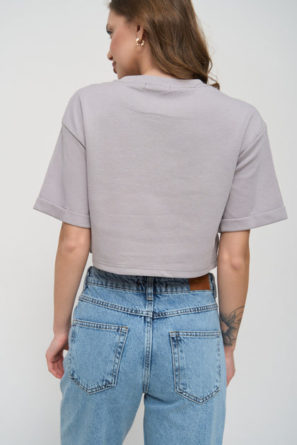 Grey Oversized Cropped T-Shirt - SOLMAR