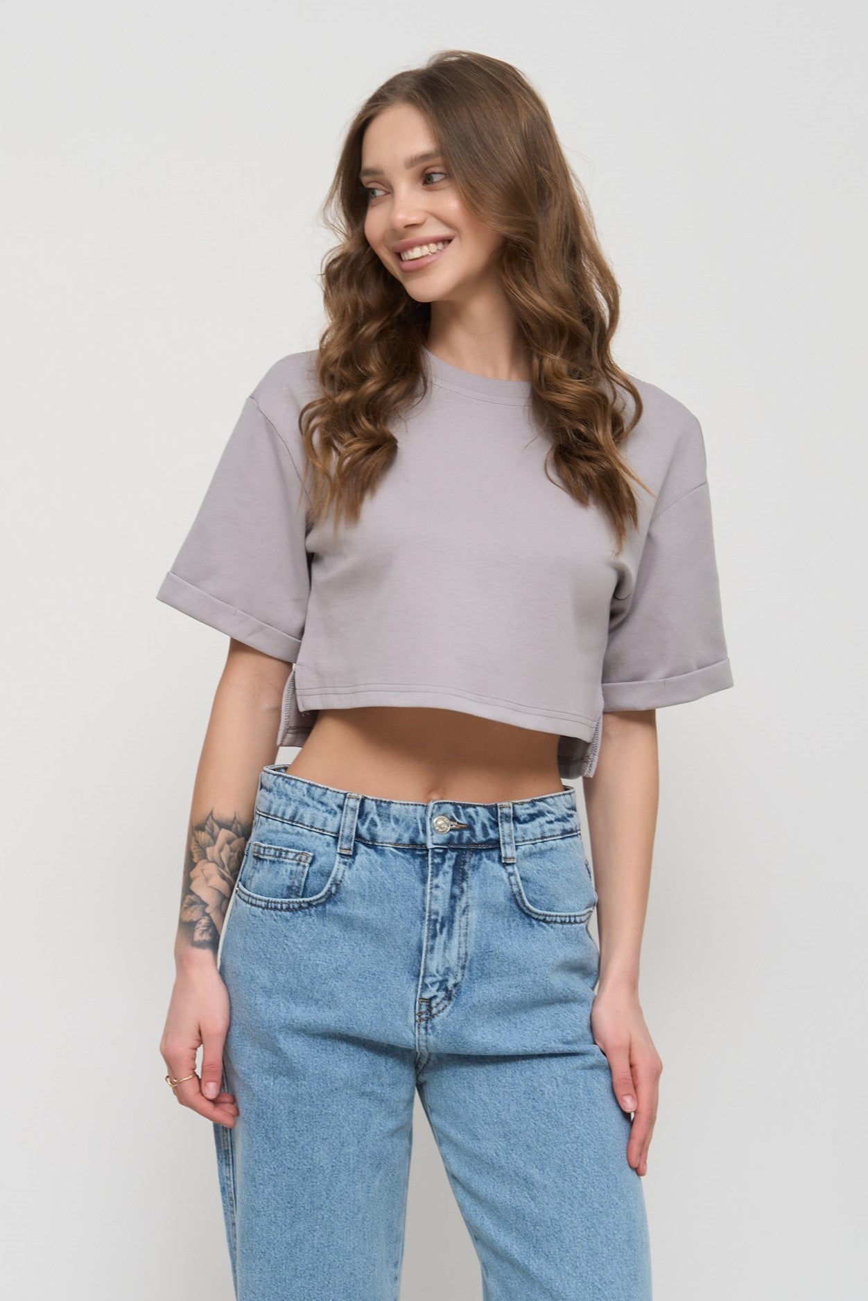 Grey Oversized Cropped T-Shirt - SOLMAR