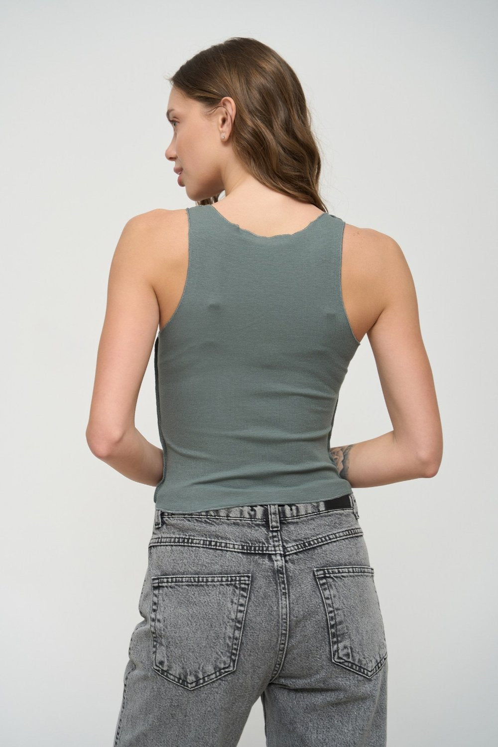 Grey Tank Top with Decorative Seams - SOLMAR