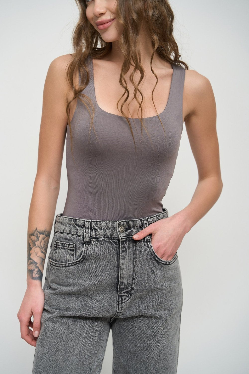 Grey Square Neck Tank Top - SOLMAR