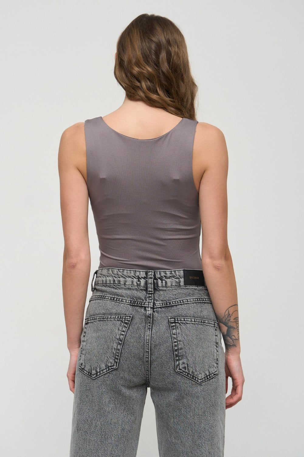 Grey Square Neck Tank Top - SOLMAR