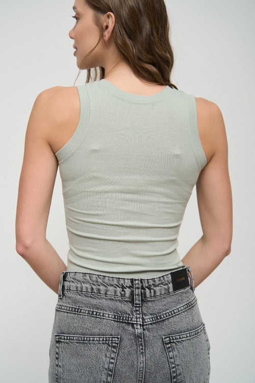 Green Fine Ribbed Tank Top - SOLMAR