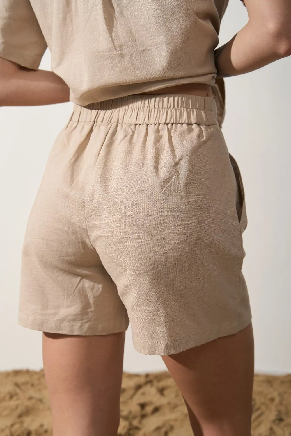 Beige Linen Blend Shorts - SOLMAR