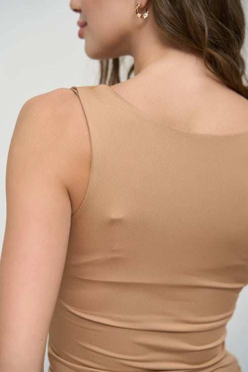 Beige Square Neck Tank Top - SOLMAR