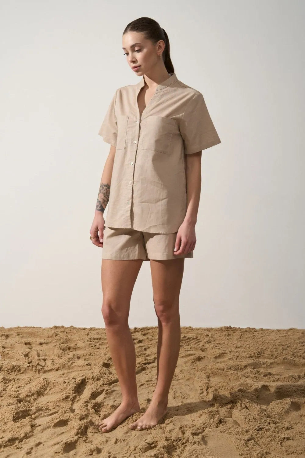 Beige Linen Blend Shorts - SOLMAR