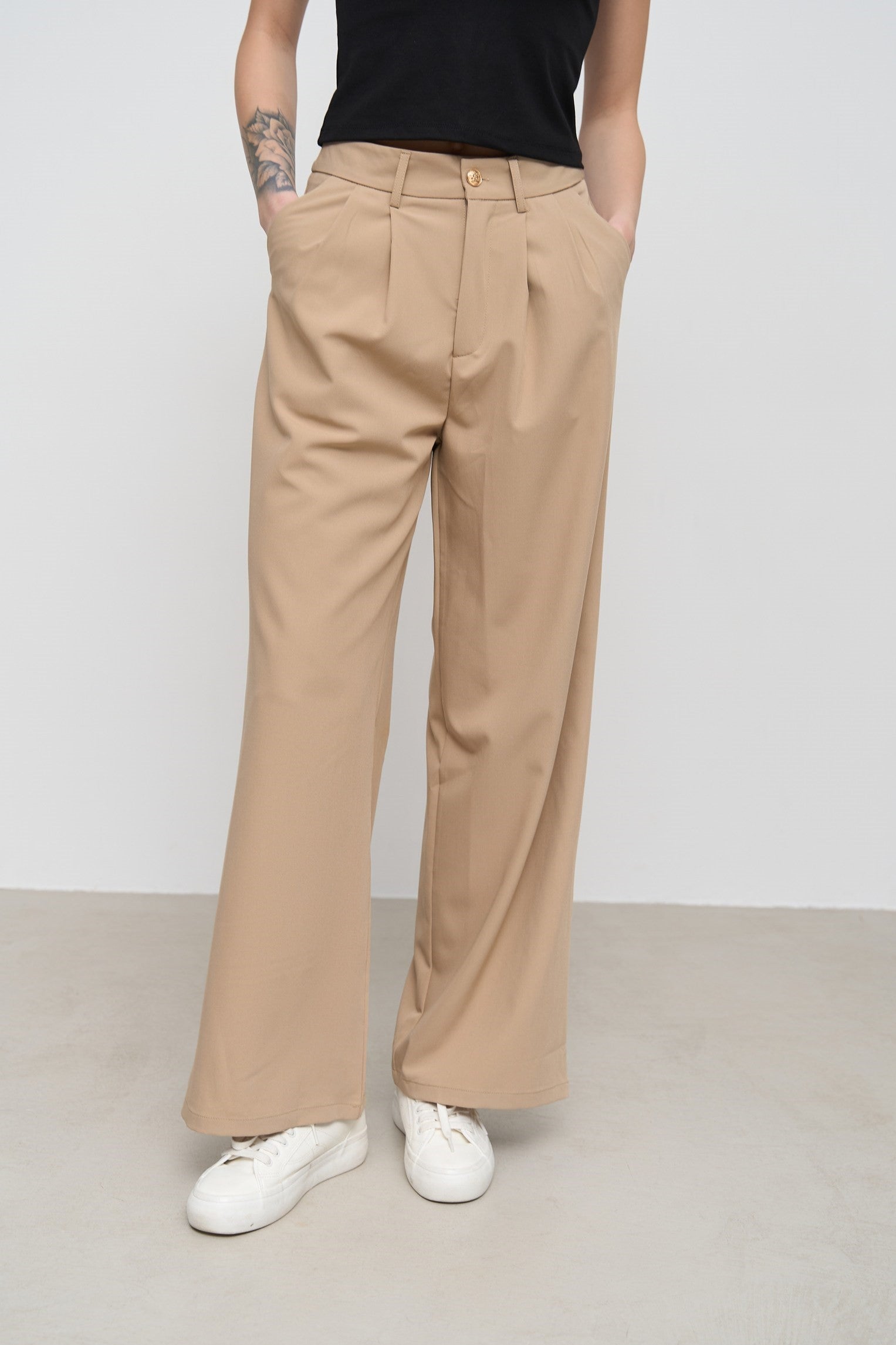 Beige Wide Leg Pants