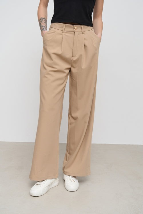 Beige Wide Leg Pants