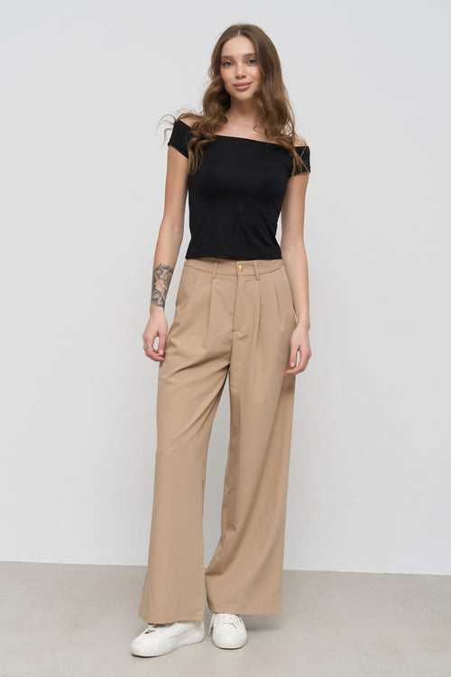 Beige Wide Leg Pants