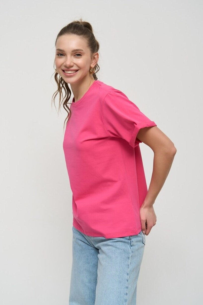 Magenta Pink Oversized Roll Up Sleeve T-Shirt - SOLMAR