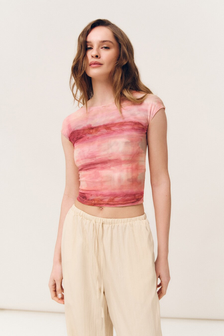 Pink Gradient Effect Mesh T-shirt - SOLMAR